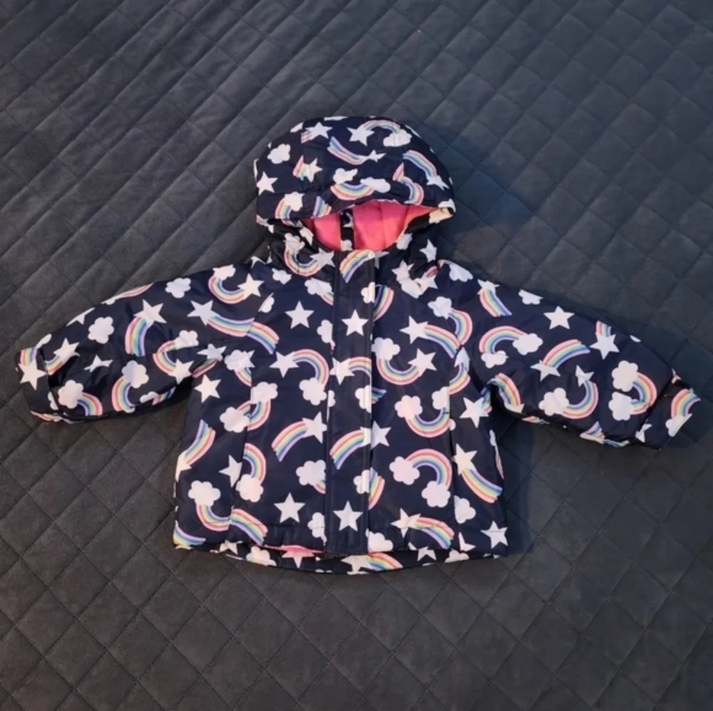 GIRLS NAVY‎ BLUE RAINBOW CLOUD WINTER JACKET SIZE 12-months CHILDREN’S PLACE